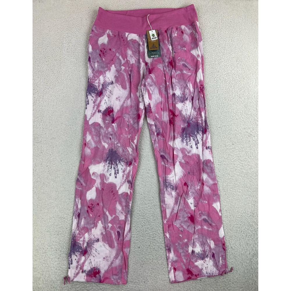 PrAna Sansa Pant Womens Large Pink Dahlia Floral Organic Cotton Jogger W4SANS116